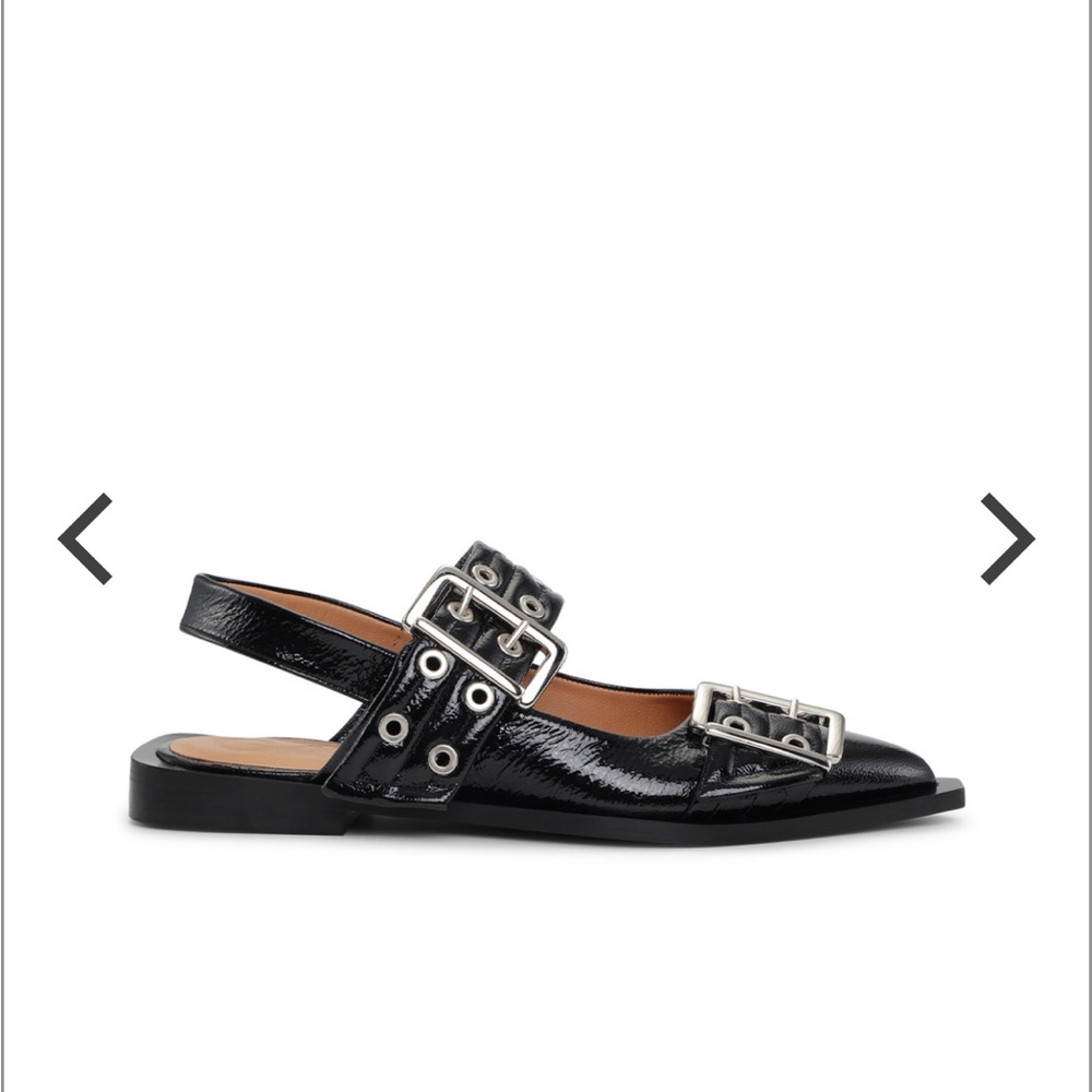 GANNI BLACK WIDE WELT BUCKLE BALLERINAS
